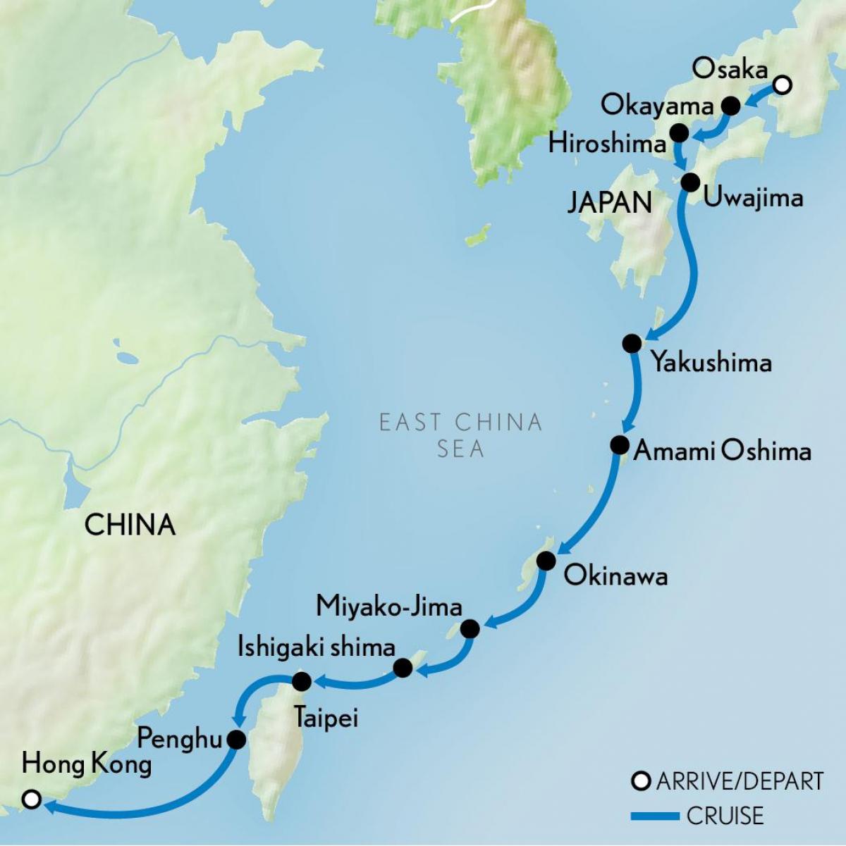 mapa de Hong Kong e xapón