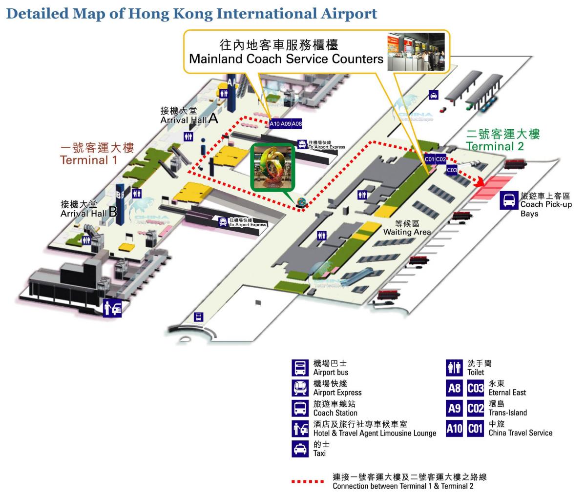 Hong Kong aeroporto mapa terminal 1 2