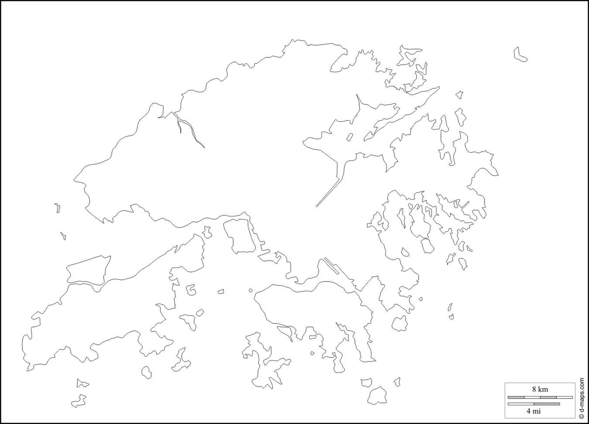 Hong Kong mapa contorno