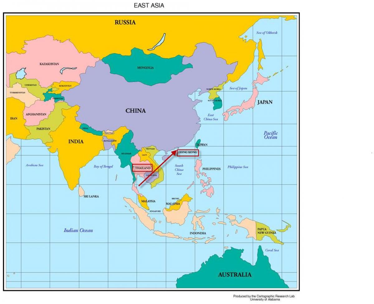Dólar de Hong Kong en mapa de asia