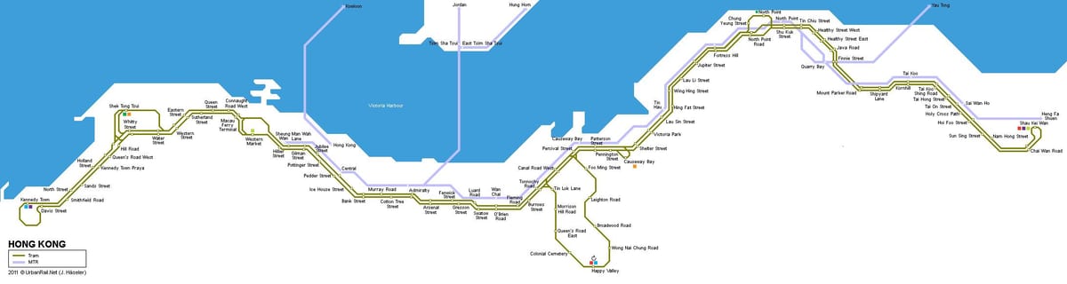tranvía mapa Hong Kong