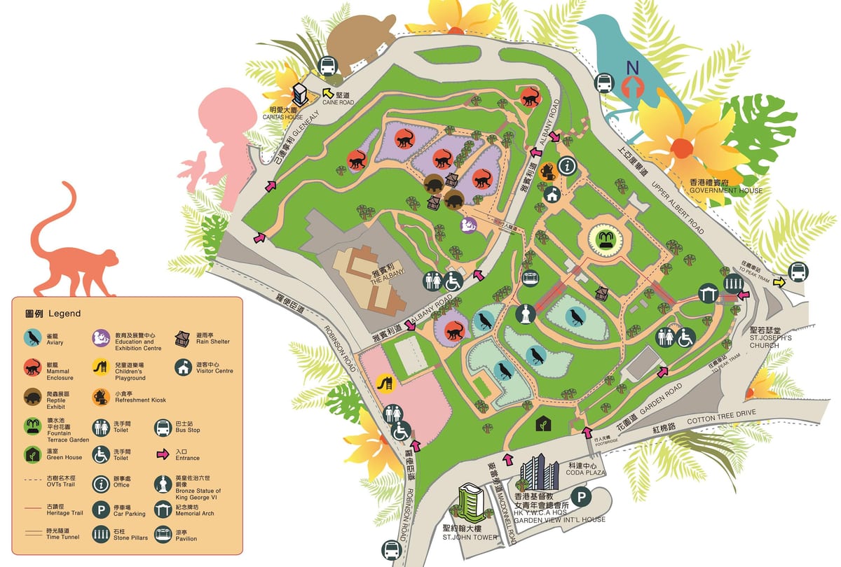 mapa de Hong Kong zoolóxicos e xardíns botánicos