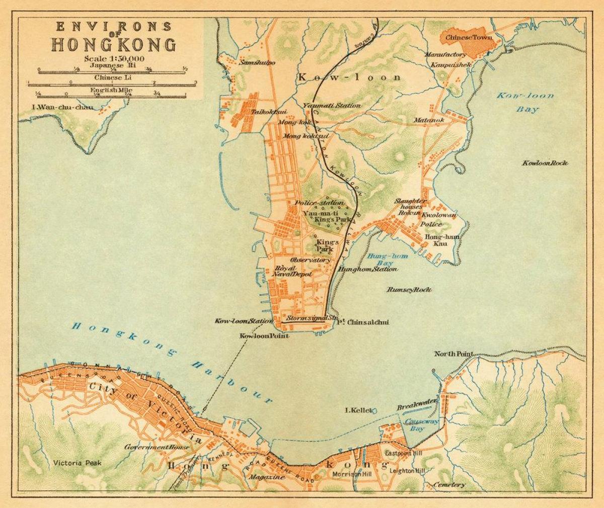 mapa antigo de Hong Kong